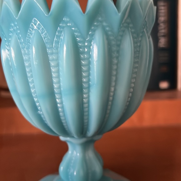 Portieux Vallerysthal Blue Opaline Beaded Pedestal Compote or Small Goblet - Picture 7 of 10